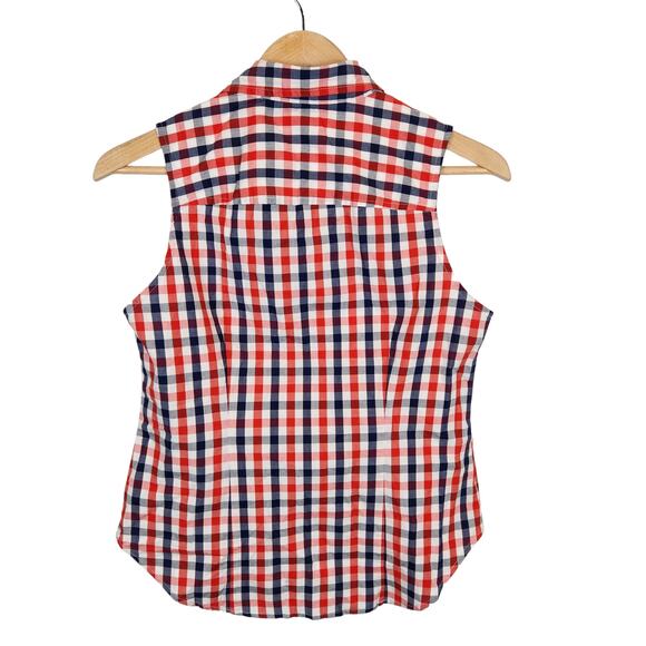 J. Crew Women's Red White Blue Sleeveless Button Up Shirt Check Blouse Size MP - Picture 3 of 8